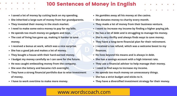 100 Sentences of Money in English - wordscoach.com