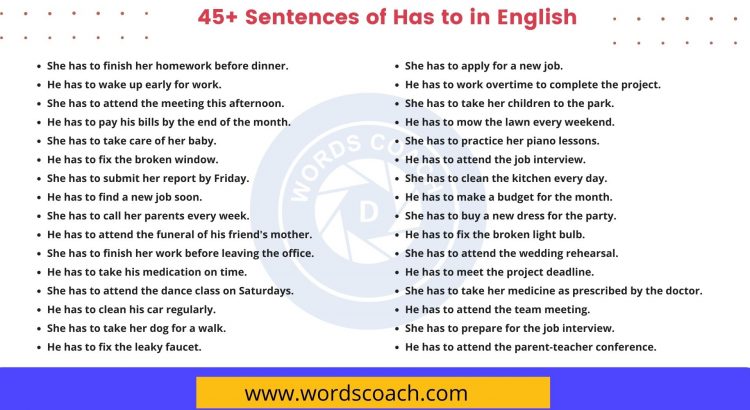 45+ Sentences of Has to in English - wordscoach.com