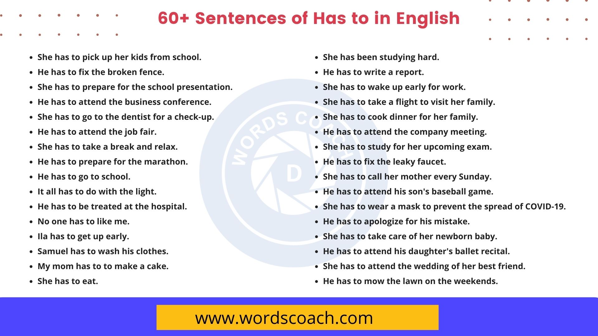 60+ Sentences of Has to in English Word Coach