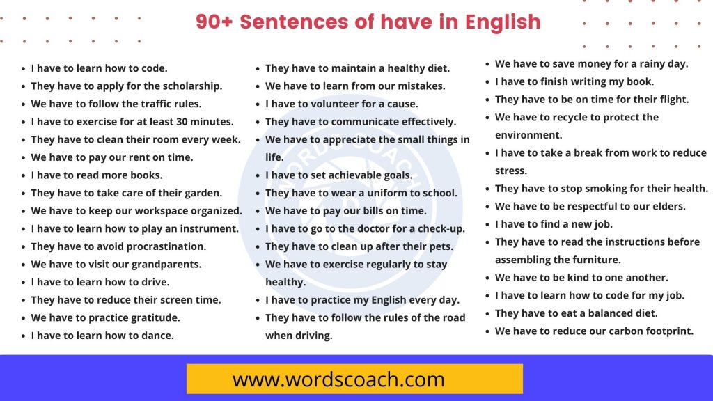 90+ Sentences of have in English Word Coach