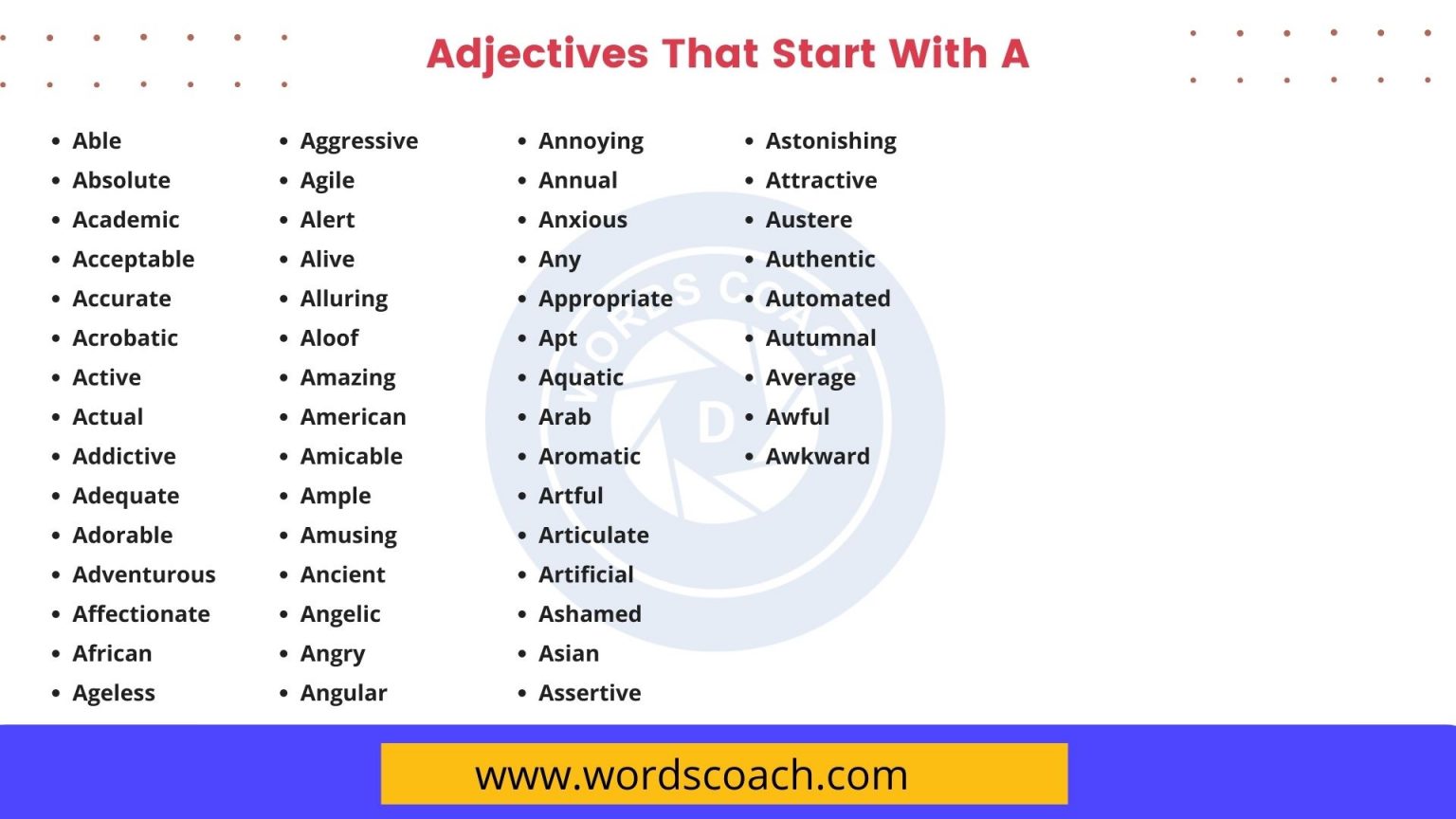 List of 2000+ Common Adjectives Word Coach