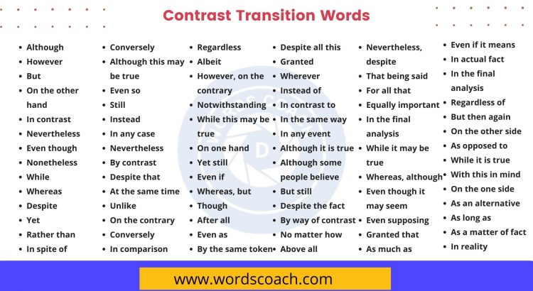 Contrast Transition Words - wordscoach.com