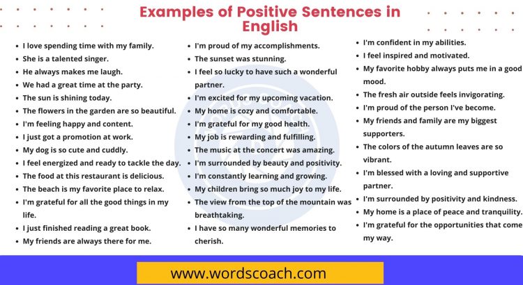 Examples of Positive Sentences in English - wordscoach.com