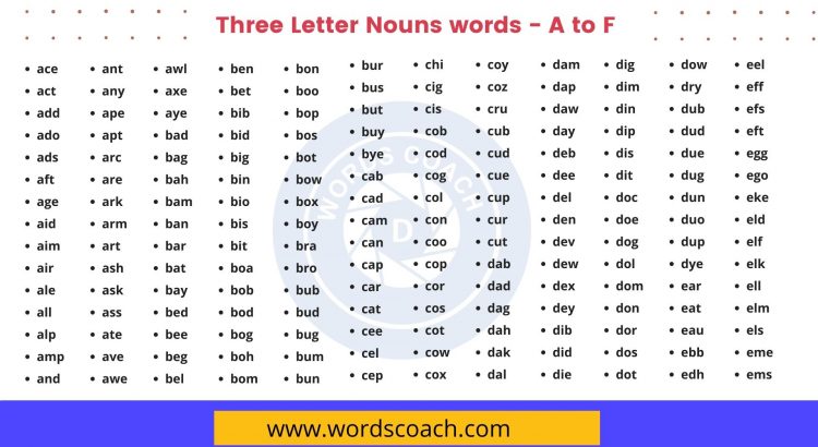 Three Letter Nouns words