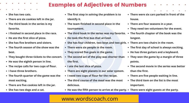 100+ Examples of Adjectives of Numbers - wordscoach.com