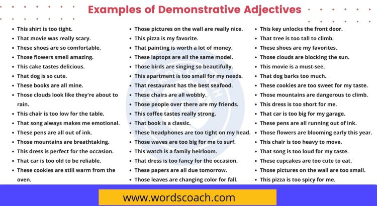 100+ Examples of Demonstrative Adjectives - wordscoach.com