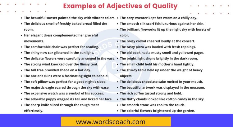 100+ examples of Adjectives of Quality - wordscoach.com