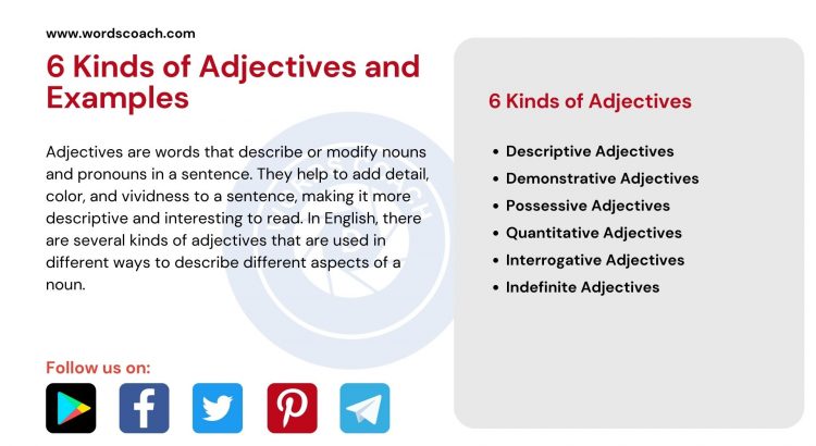 6 Kinds of Adjectives and Examples - wordscoach.com