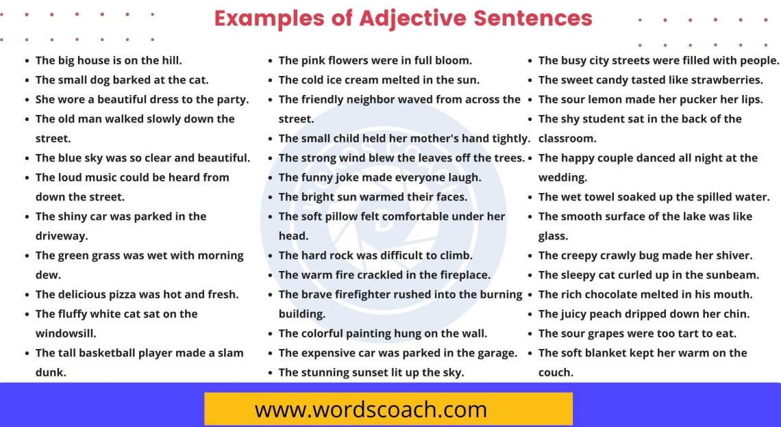 110+ Examples of Adjective Sentences in English Word Coach