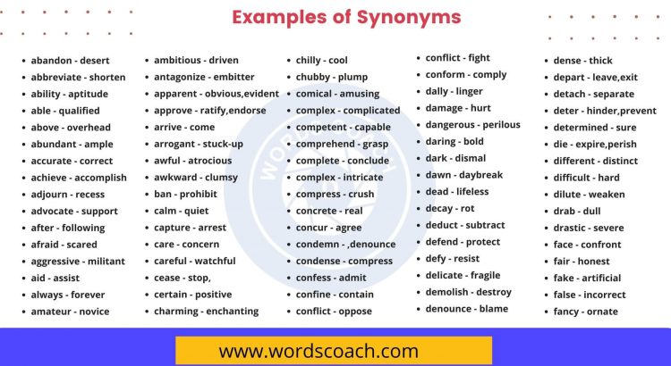 Examples of Synonyms - wordscoach.com