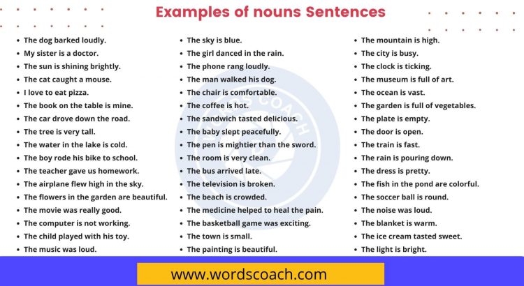 Examples of nouns Sentences - wordscoach.com