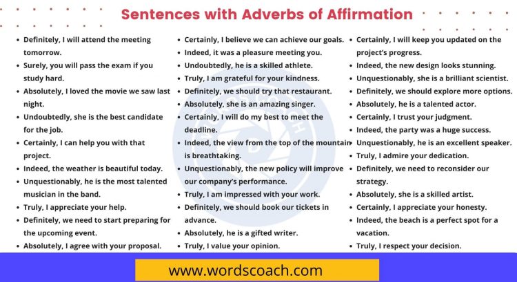 Sentences with Adverbs of Affirmation - wordscoach.com