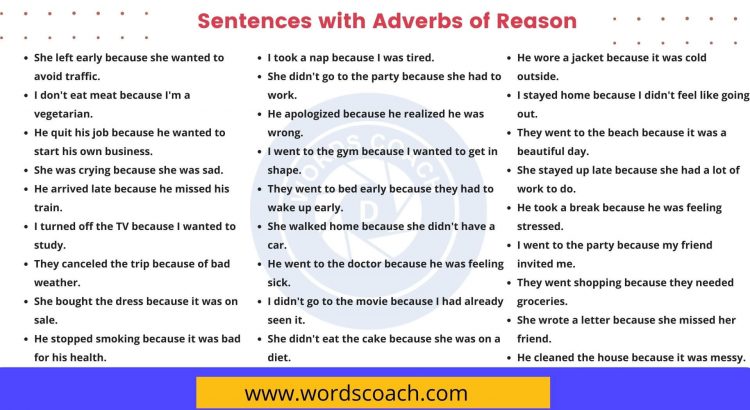 Sentences with Adverbs of Reason - wordscoach.com