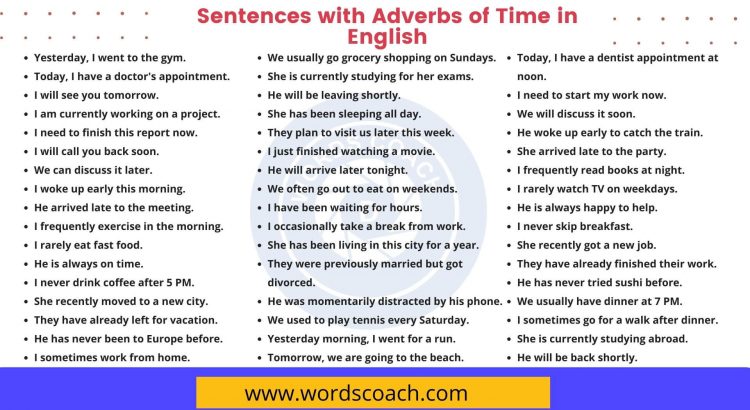 Sentences with Adverbs of Time in English - wordscoach.com