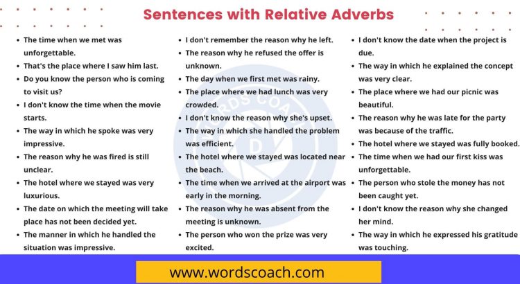 Sentences with Relative Adverbs - wordscoach.com