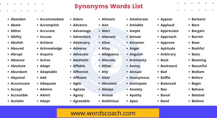 Synonyms Words List - wordscoach.com