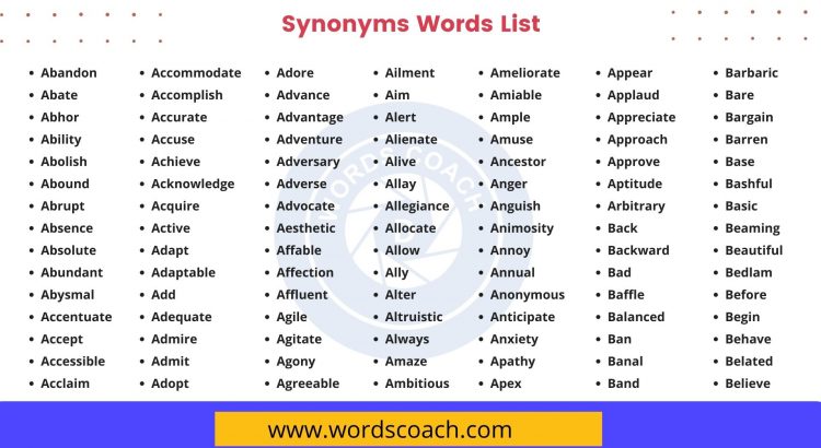 1000+ Synonyms Words List in English - Word Coach