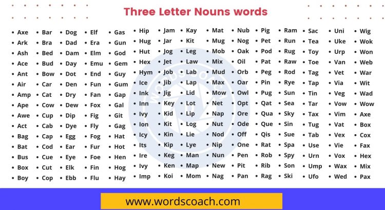 Three Letter Nouns words - wordscoach.com
