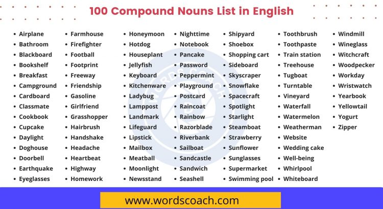 100 Compound Nouns List in English - wordscoach.com