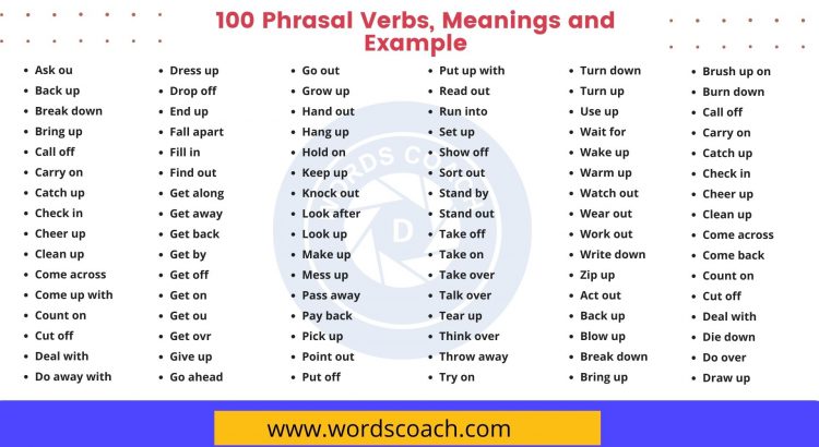100 Phrasal Verbs, Meanings and Example - wordscoach.com
