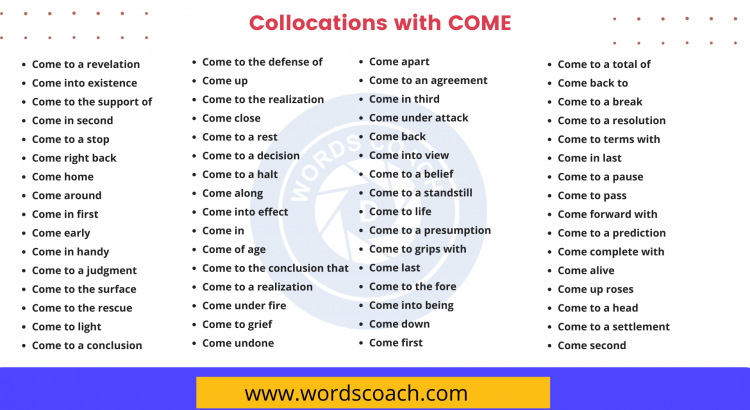 Collocations with COME - wordscoach.com