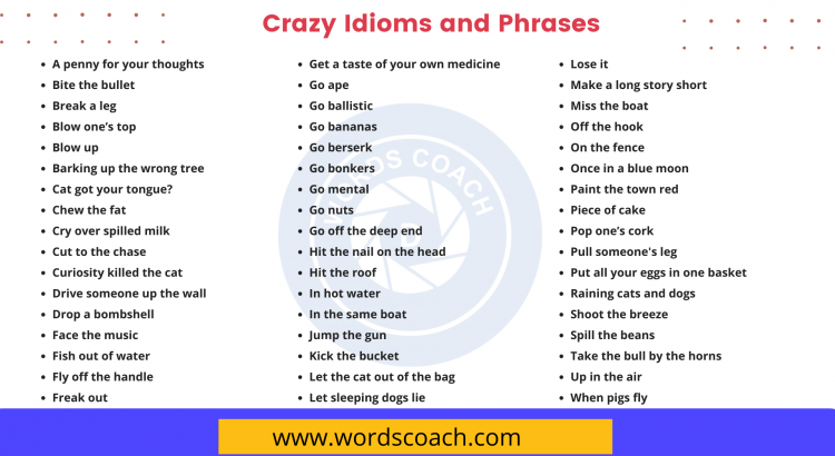 Crazy Idioms and Phrases - wordscoach.com