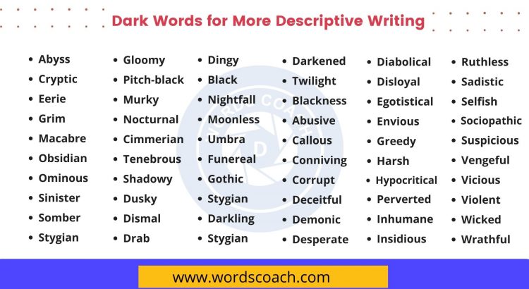 Dark Words for More Descriptive Writing - wordscoach.com