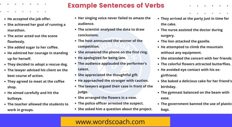 Example Sentences of Verbs - wordscoach.com