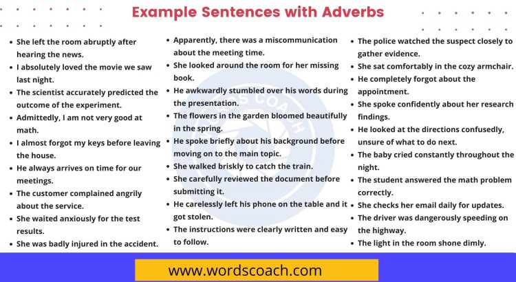 Example Sentences with Adverbs - wordscoach.com