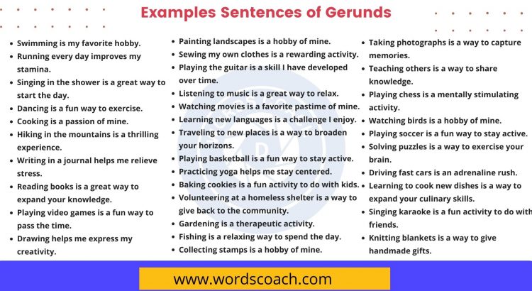 Examples Sentences of Gerunds - wordscoach.com