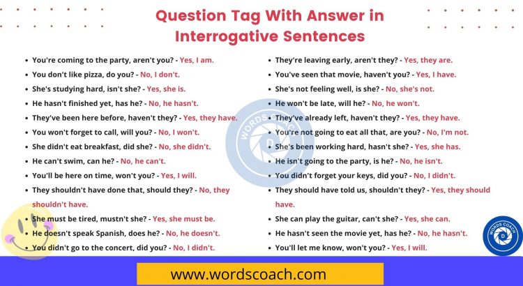 Question Tag With Answer in Interrogative Sentences - wordscoach.com