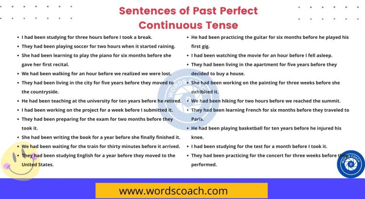Sentences of Past Perfect Continuous Tense - wordscoach.com