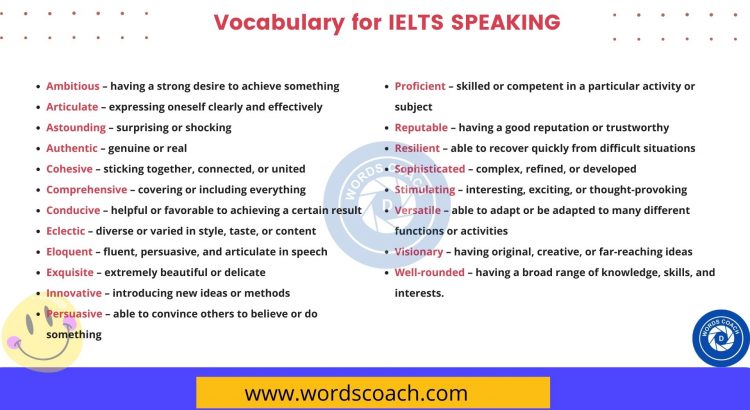 Vocabulary for IELTS SPEAKING - wordscoach.com