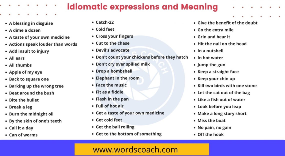 100 idiomatic expressions and Meaning Word Coach