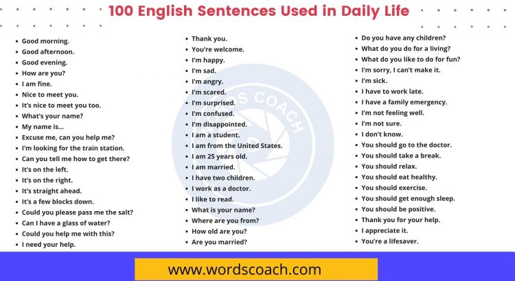 100 English Sentences Used in Daily Life - wordscoach.com