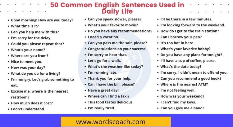 50 Common English Sentences Used in Daily Life - wordscoach.com
