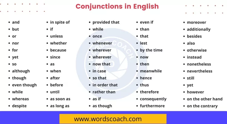 100 Conjunctions in English - wordscoach.com
