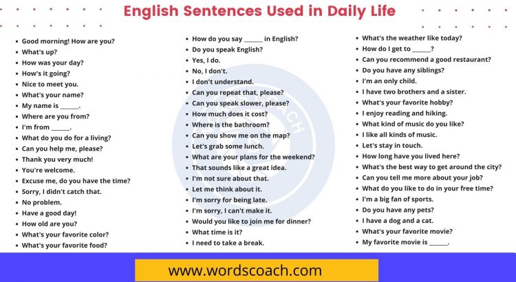 English Sentences Used in Daily Life - wordscoach.com