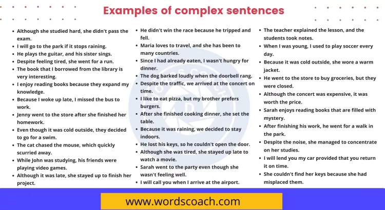 50 examples of complex sentences - wordscoach.com