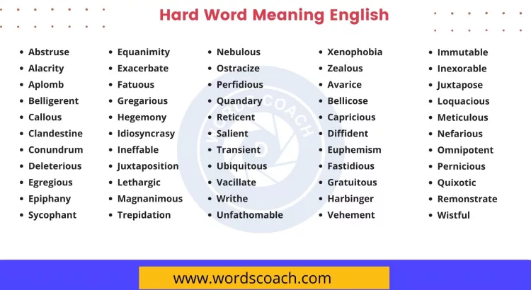 Hard Word Meaning English - wordscoach.com