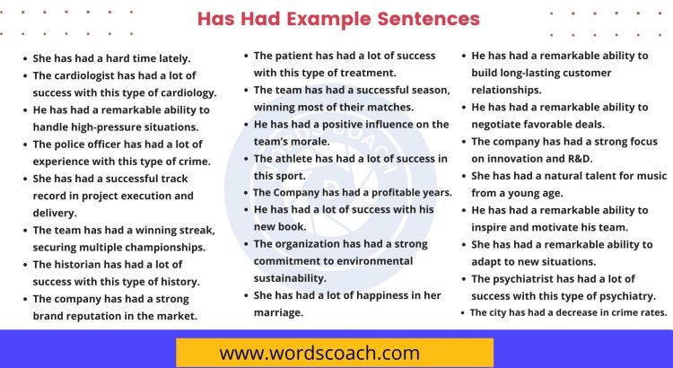 Has Had Example Sentences - wordscoach.com