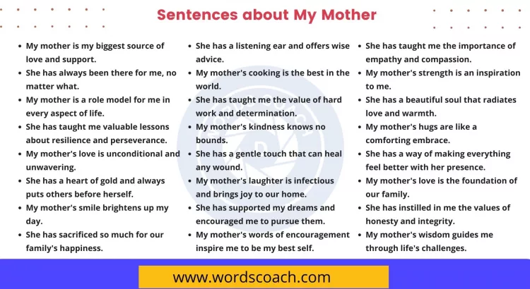 Sentences about My Mother - wordscoach.com