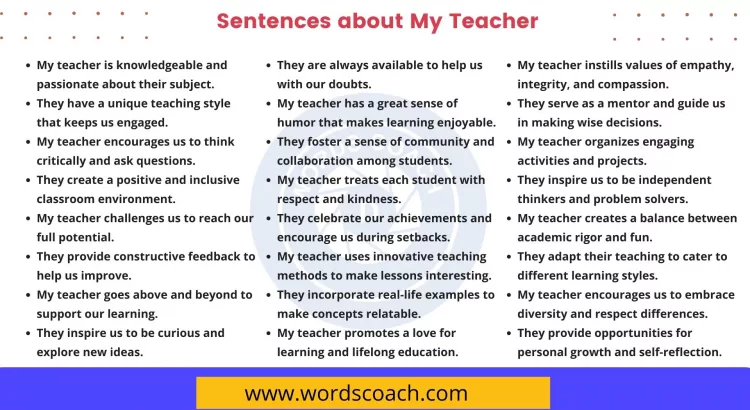 Sentences about My Teacher - wordscoach.com
