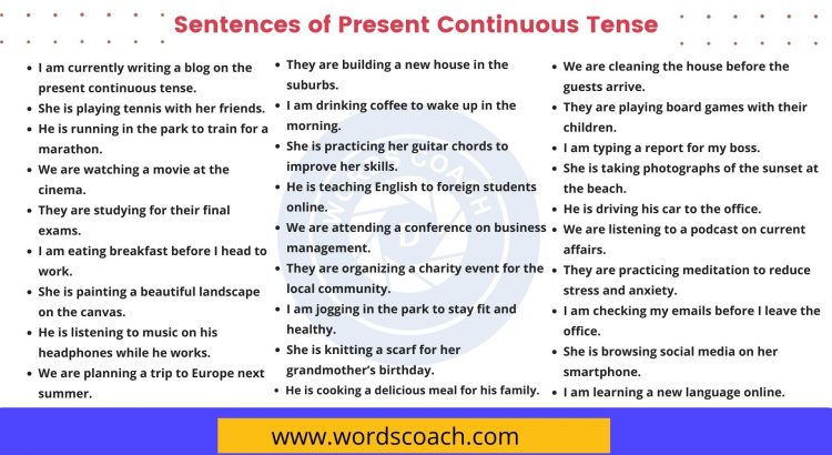 Sentences of Present Continuous Tense - wordscoach.com