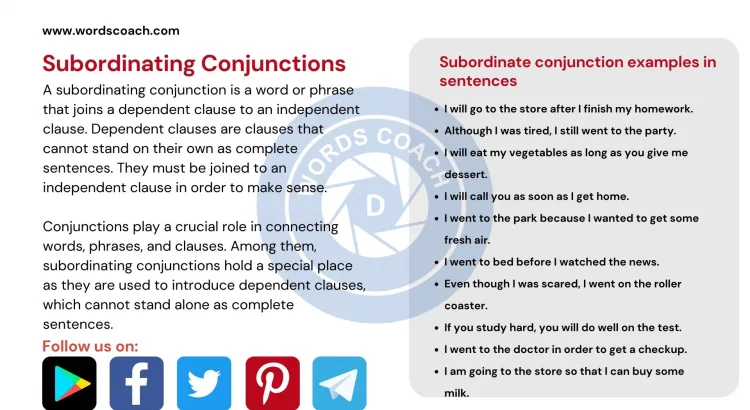 Subordinating Conjunctions - wordscoach.com