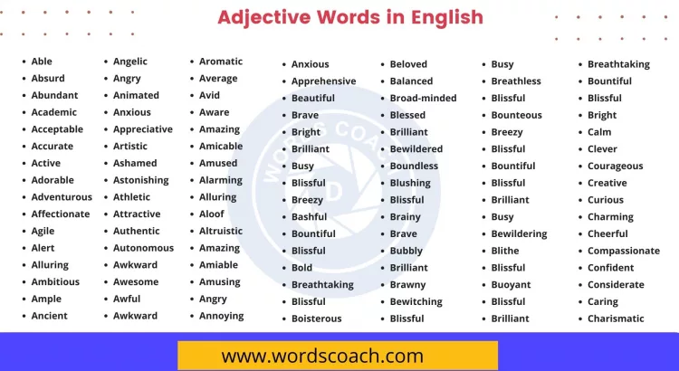 Adjective Words in English - wordscoach.com
