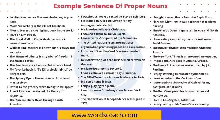 Example Sentence Of Proper Nouns - wordscoach.com