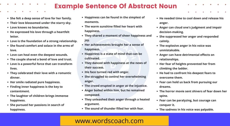 Example Sentence Of Abstract Noun - wordscoach.com