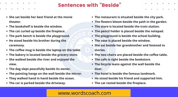 Sentences with Beside - wordscoach.com