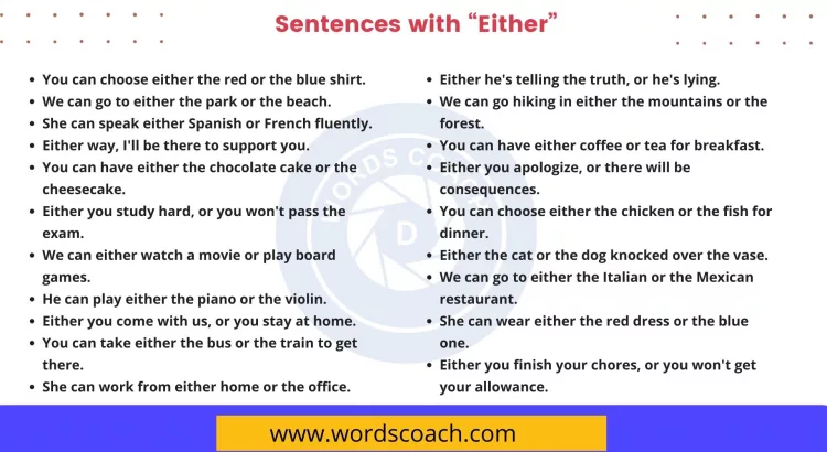 Sentences with Either - wordscoach.com
